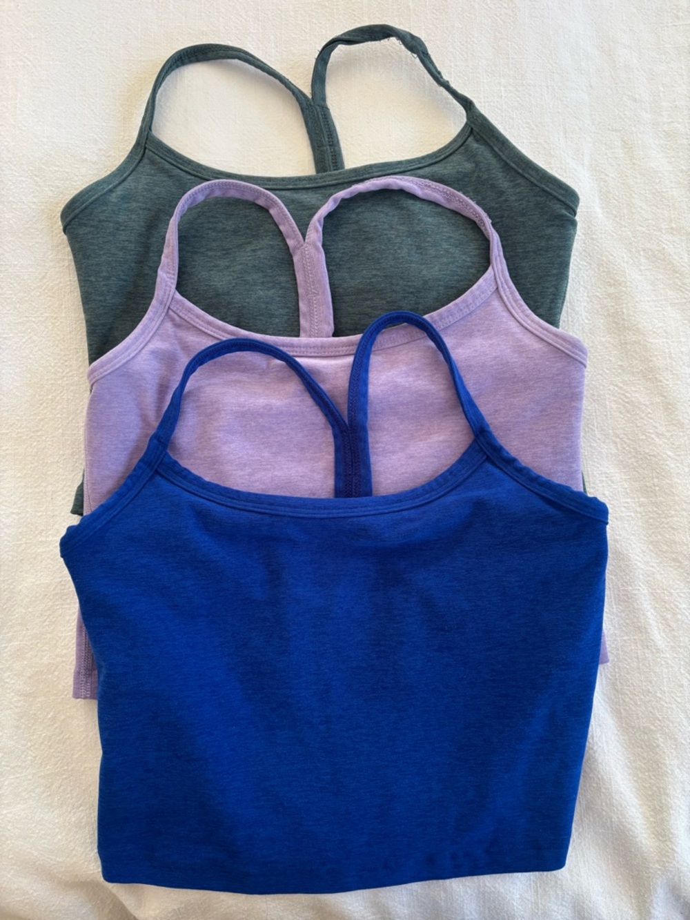 3 Beyond Yoga Tank Tops with shelf bra in Blue, Lavender, and Green